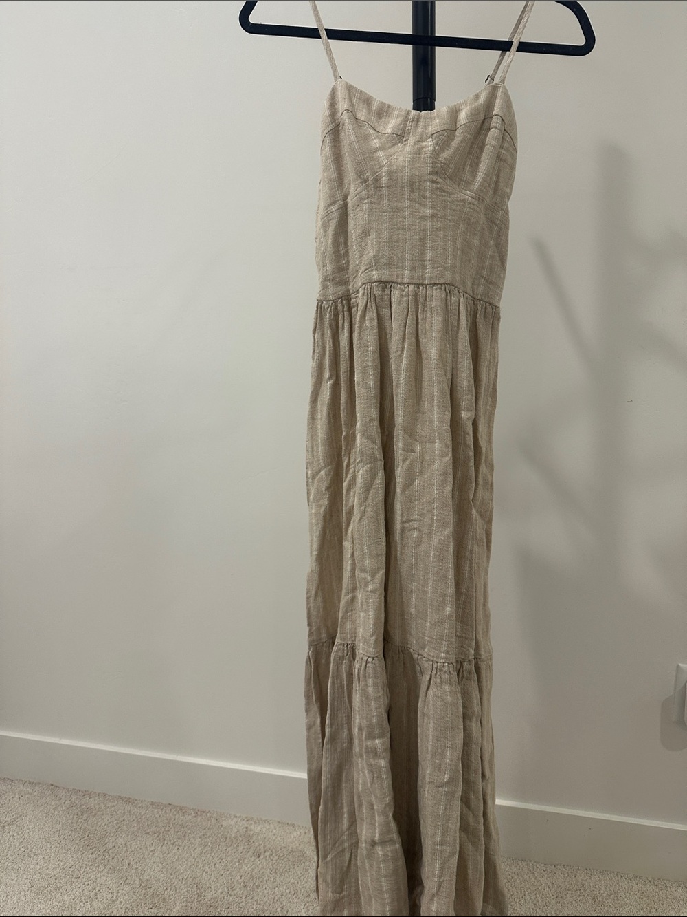 Neutral Linen-Blend Spaghetti Strap Maxi Dress